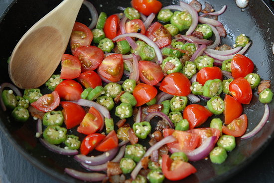 saute of okra with tomatoes & bacon