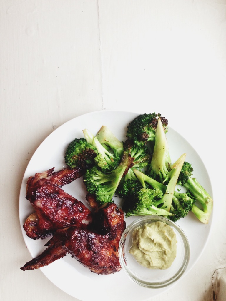 AIP Barbecue Chicken Wings with Sauteed Broccoli, Green Goddess Dressing