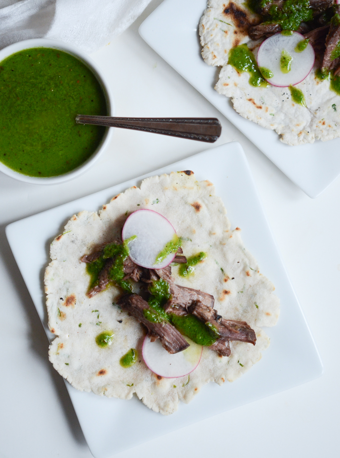 Grain-free Beef Short Rib Tacos with Arugula Chimichurri | Fresh Tart (Paleo, AIP)